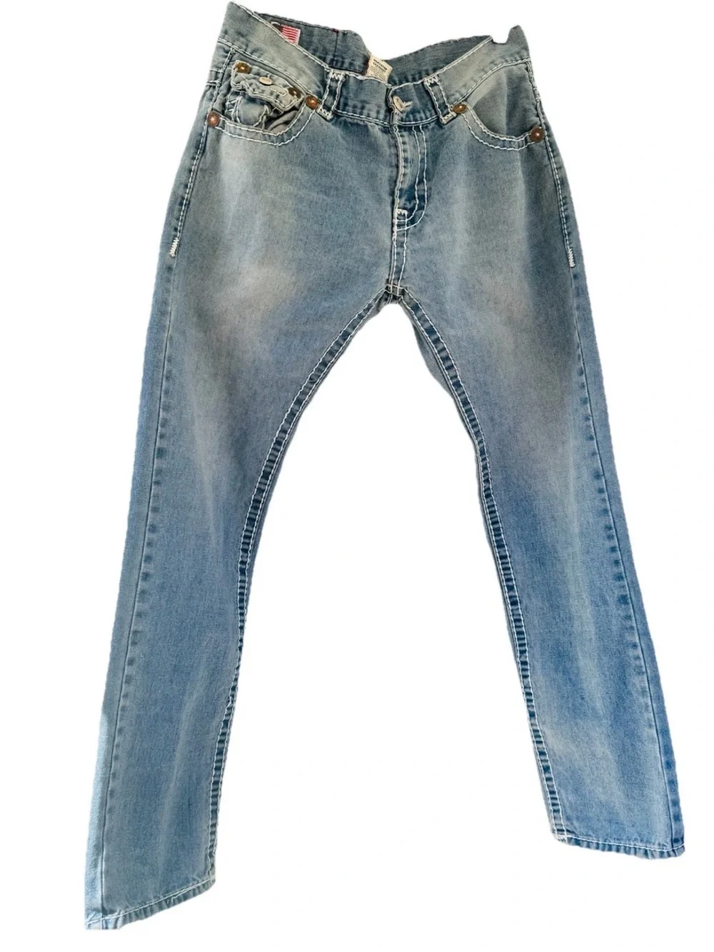 True Religion Joey Super T Jeans Light Wash Flare Y2K Mens 36x31 USA Made Unisex